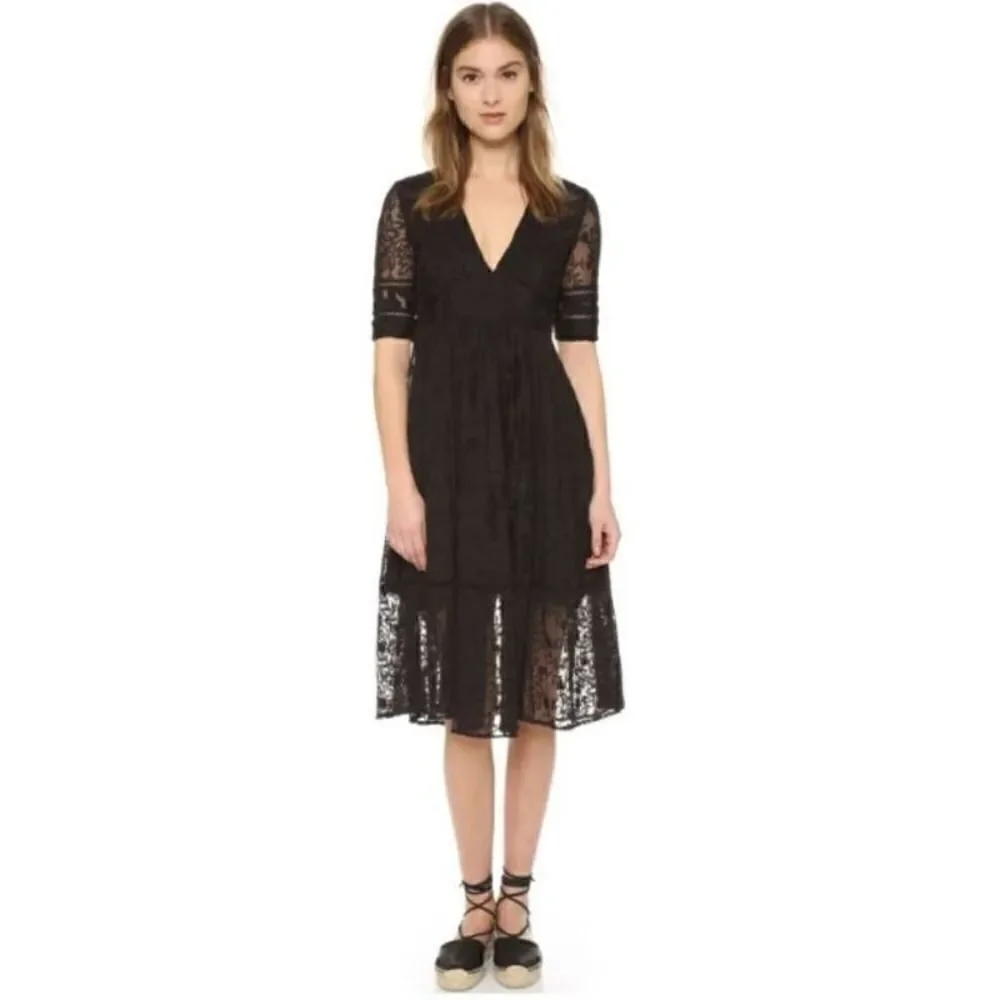 Free People Mountain Laurel Black Midi Dress Sz. XS